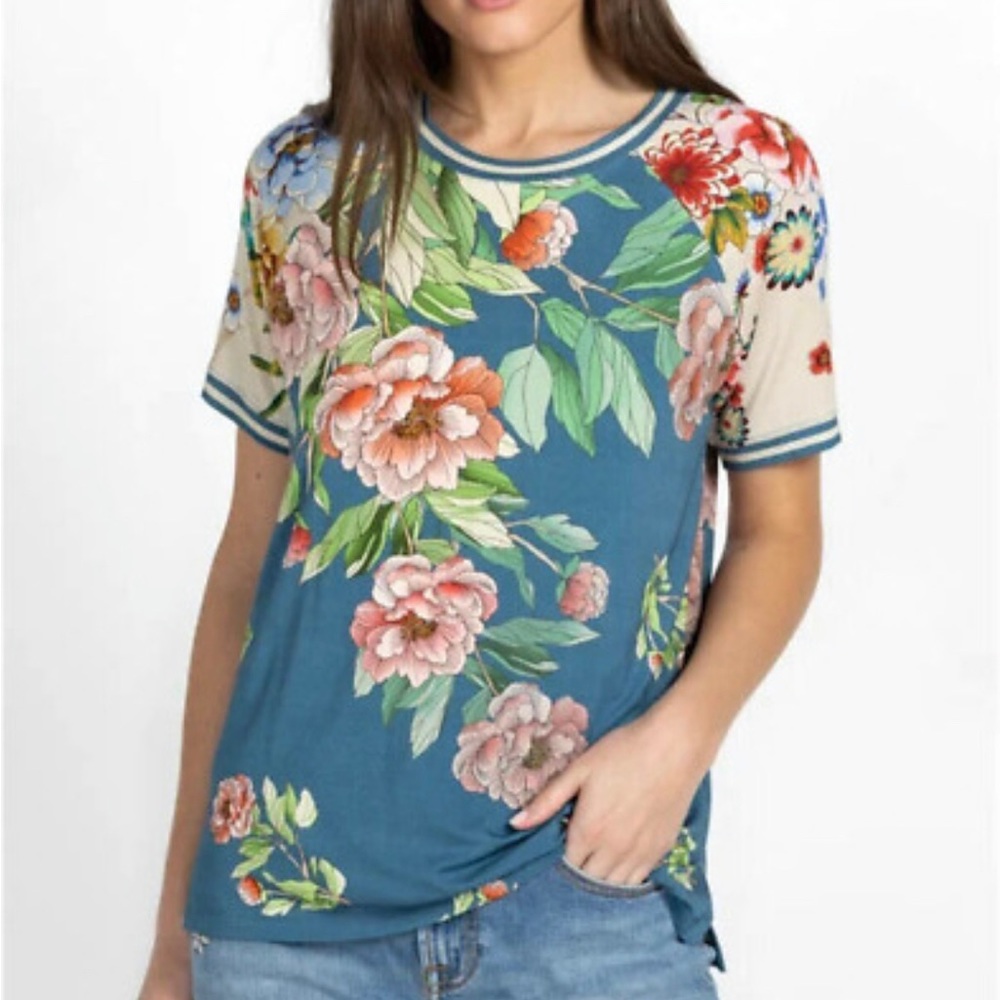 Johnny Was Romano Ragland Short Sleeve Round Neck Floral T Shirt M